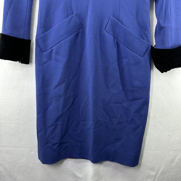 Vintage CELINE PARIS Wool Velvet Collar Cuffs Dress Purple Long Sleeves Sz 38 - Picture 3 of 16